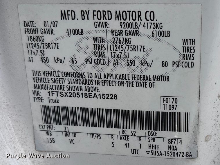 image for item ET1416 2008 Ford F250 Super Duty Ext. Cab pickup truck