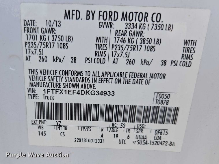 image for item ET1417 2013 Ford F150 Ext. Cab pickup truck