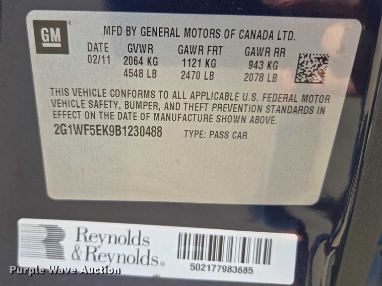 image for item ET1421 2011 Chevrolet Impala 