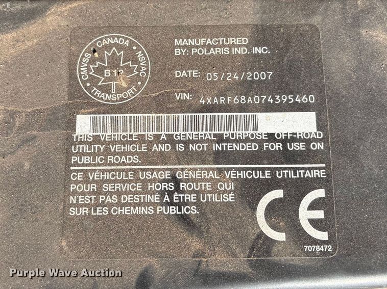 image for item ET1426 2007 Polaris Ranger utility vehicle