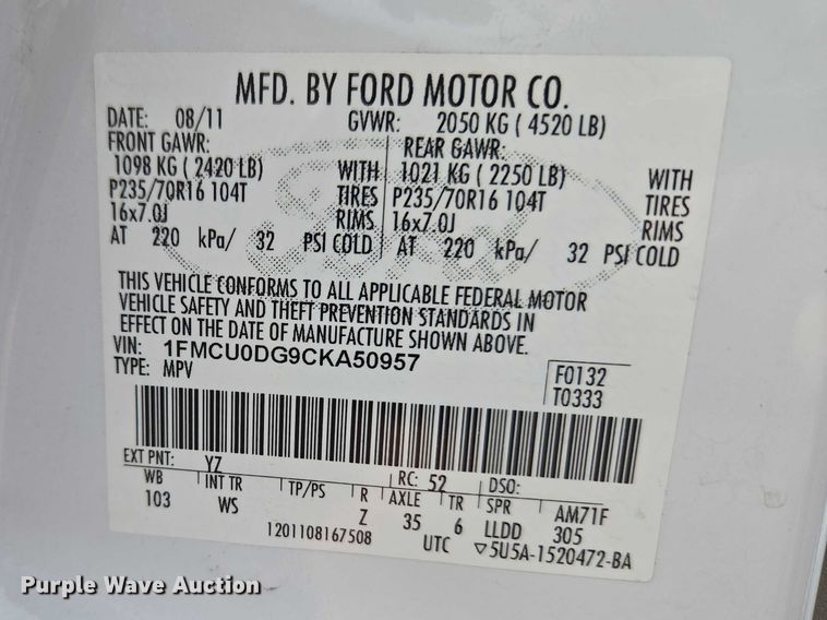 image for item ET1432 2012 Ford Escape XLT SUV