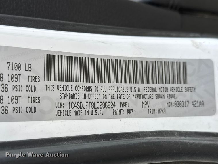 image for item ET1689 2020 Dodge Durango SSV SUV