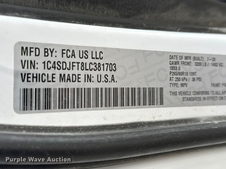 image for item ET1690 2020 Dodge Durango SSV SUV