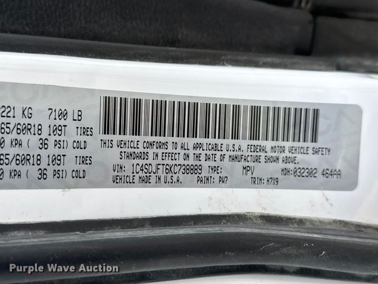 image for item ET1691 2019 Dodge Durango SSV SUV