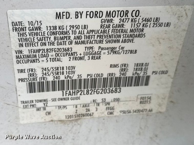 image for item ET1696 2015 Ford Taurus Police Interceptor 