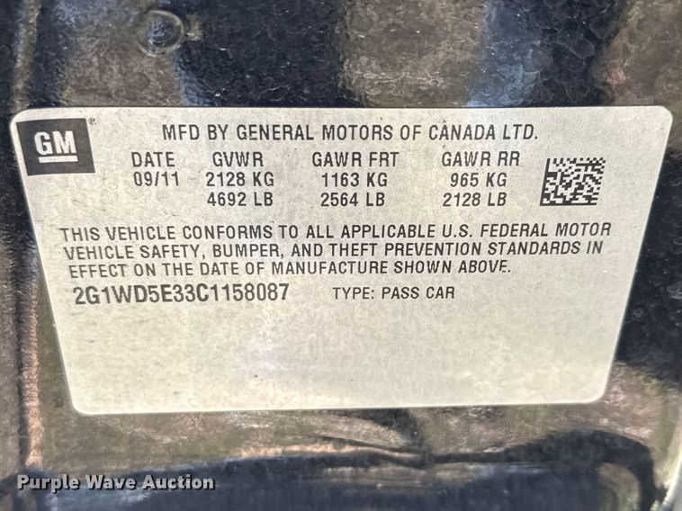 image for item ET1697 2012 Chevrolet Impala Police Cruiser 