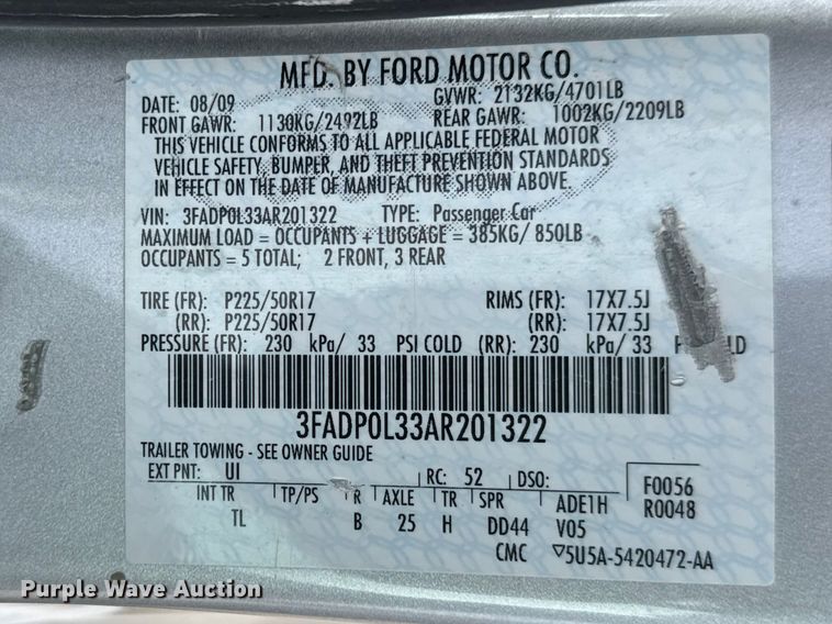 image for item ET1715 2010 Ford Fusion 