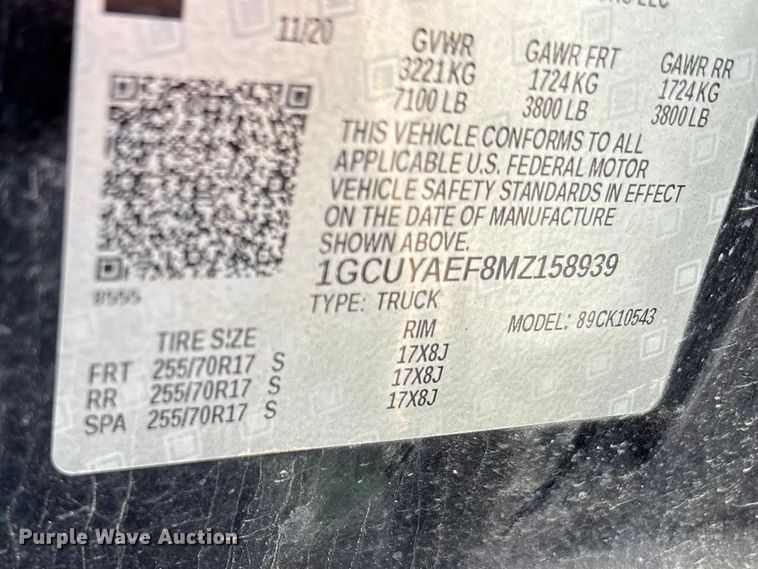 image for item EU4996 2021 Chevrolet Silverado 1500 Crew Cab pickup truck