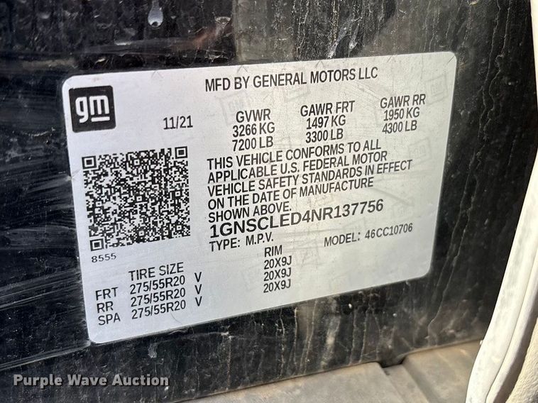 image for item EU4998 2022 Chevrolet Tahoe SUV