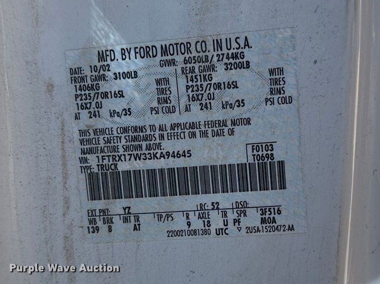 image for item EU5001 2003 Ford F150 Ext. Cab pickup truck