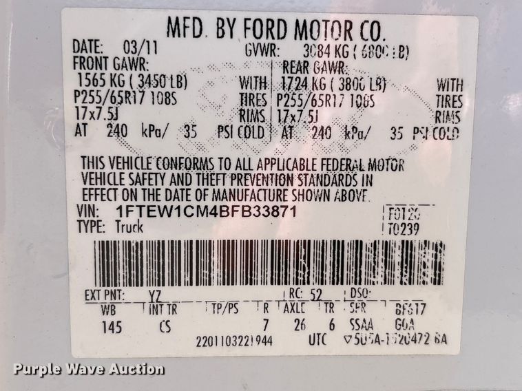 image for item EU7450 2011 Ford F150 Crew Cab pickup truck