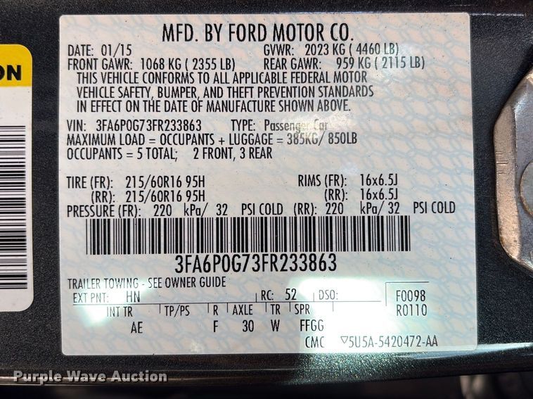 image for item EU7454 2015 Ford Fusion 