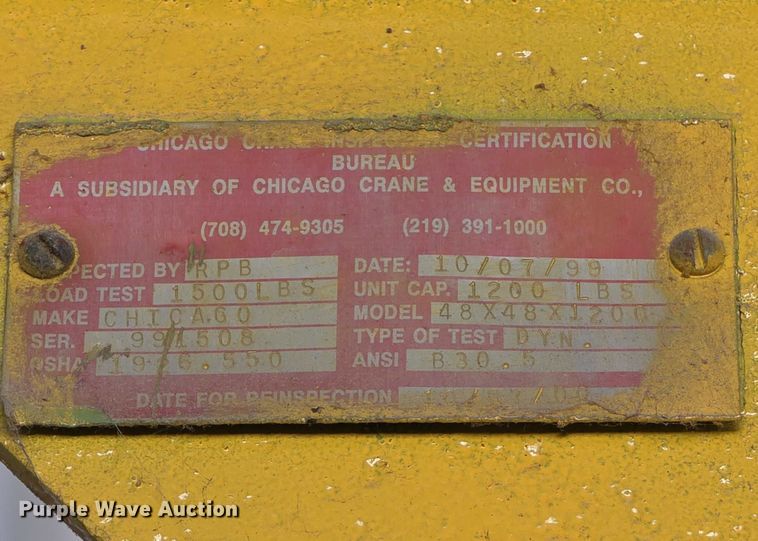 image for item EV2018 1999 Chicago Crane 48X48X1200 man basket