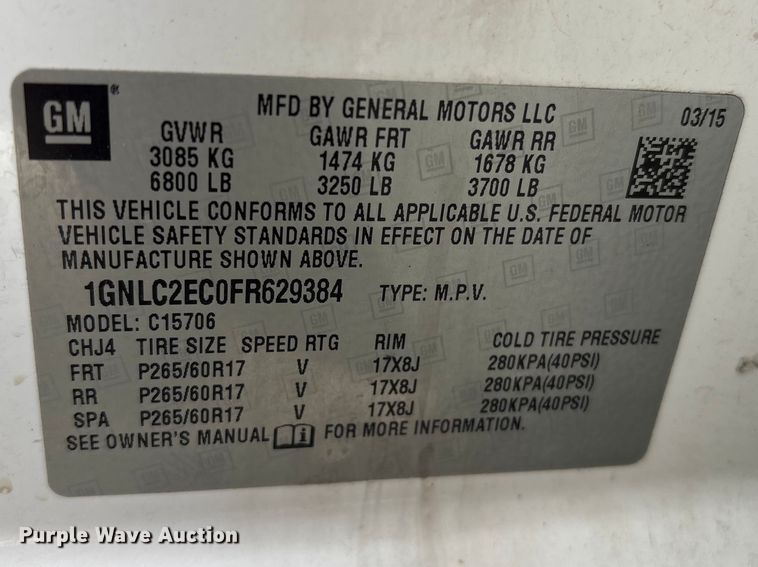 image for item EV2851 2015 Chevrolet Tahoe SUV