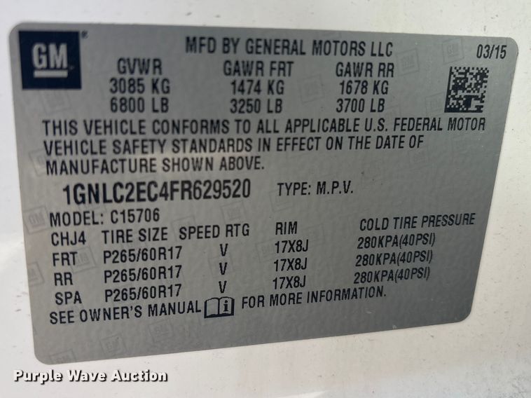 image for item EV2852 2015 Chevrolet Tahoe SUV