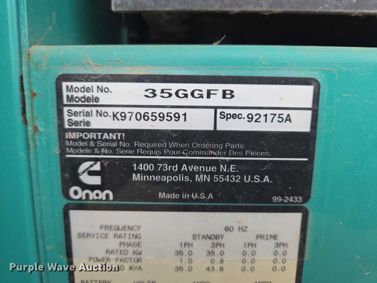 image for item EV5587 Onan 35GGFB generator