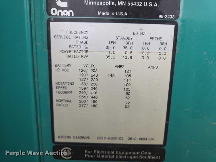 image for item EV5587 Onan 35GGFB generator