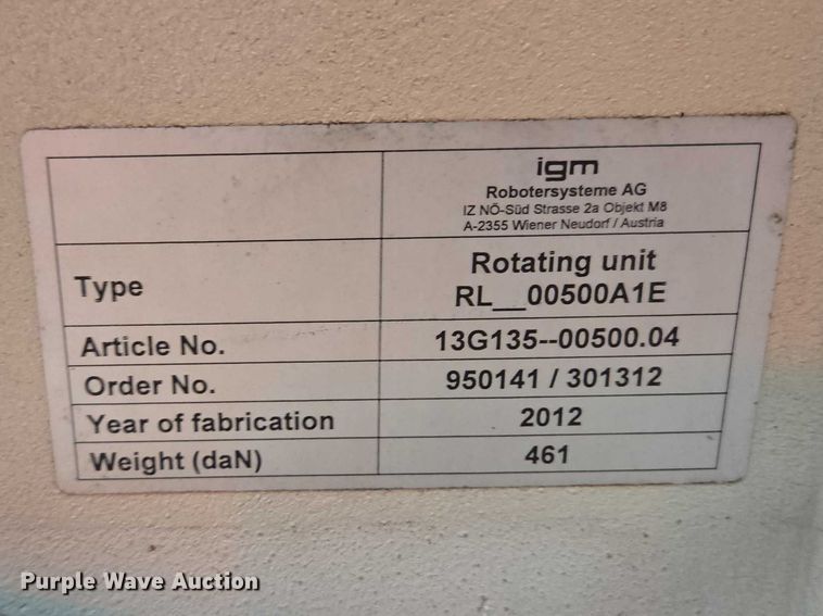 image for item EV5589 2012 IGM RSX 501 robotic welder