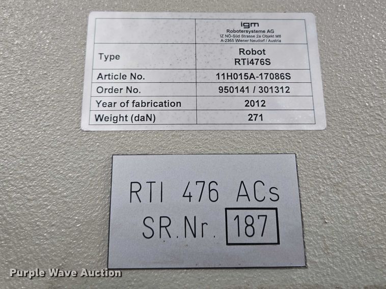 image for item EV5589 2012 IGM RSX 501 robotic welder