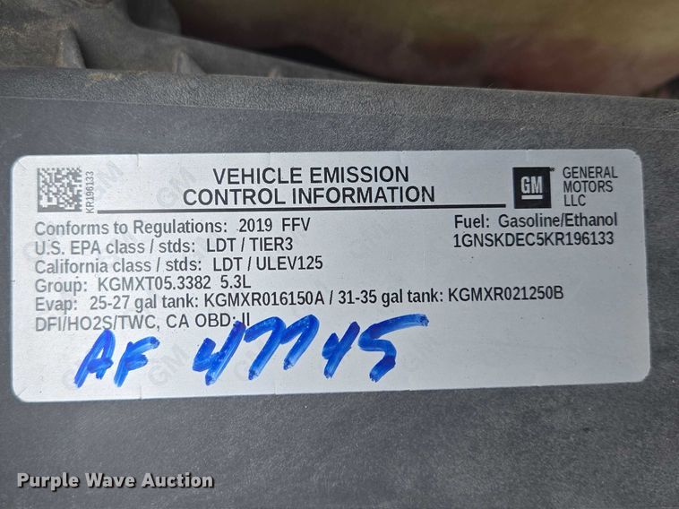 image for item EV5603 2019 Chevrolet Tahoe Police SUV