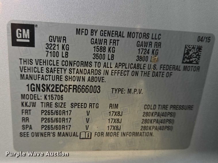 image for item EV5630 2015 Chevrolet Tahoe Police SUV