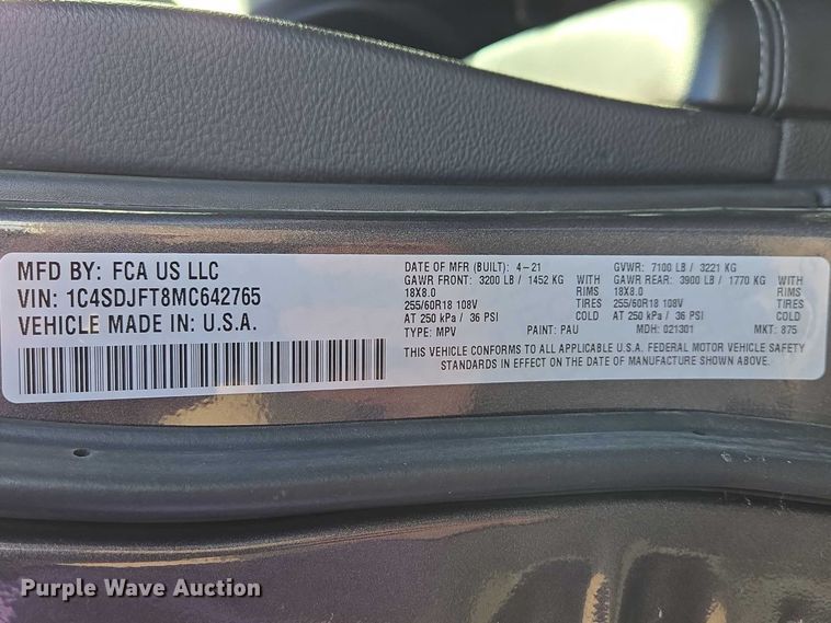 image for item EV5641 2021 Dodge Durango SSV SUV