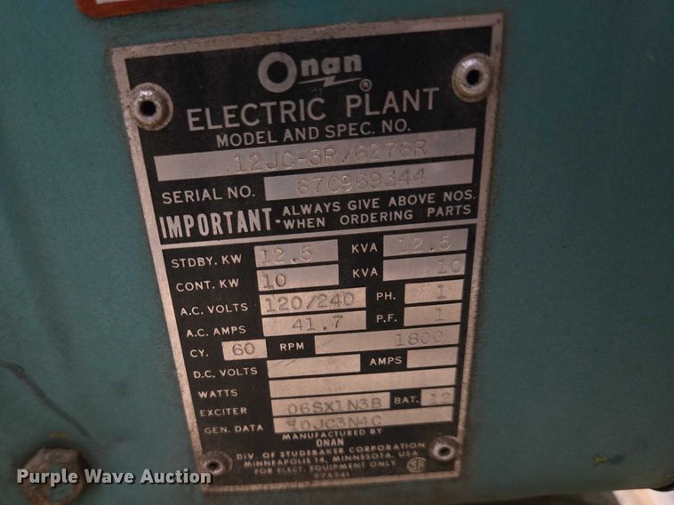 image for item EV5647 Onan 12JC generator