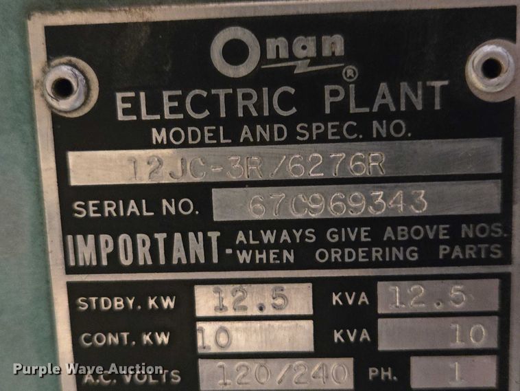 image for item EV5648 Onan 12JC generator