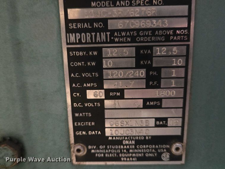 image for item EV5648 Onan 12JC generator