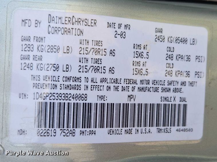 image for item EV5669 2003 Dodge Grand Caravan van