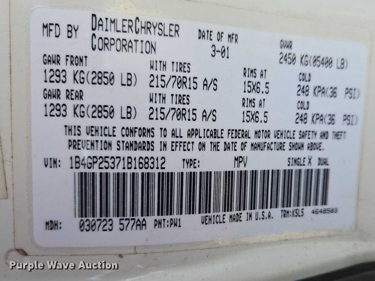 image for item EV5670 2001 Dodge Grand Caravan van