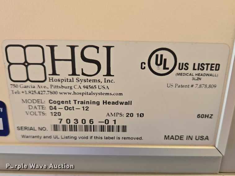 image for item EV5671 2012 Hospital Systems Cogent Training Headwall medical headwall unit