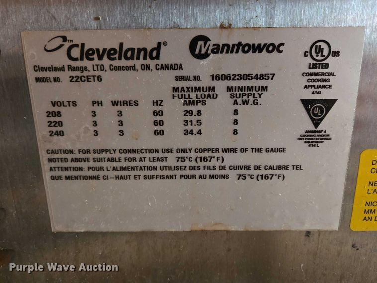 image for item EV5684 Cleveland 22CET6 steamer