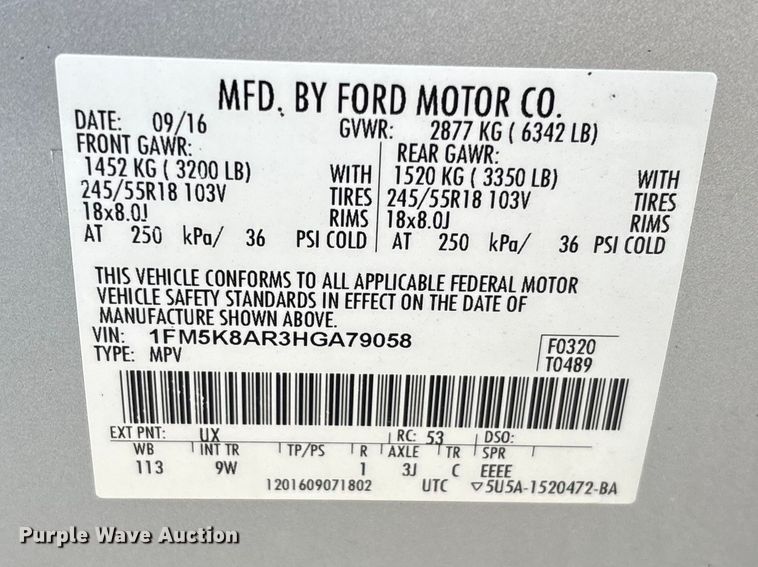 image for item FB3256 2017 Ford Explorer Police Interceptor  SUV