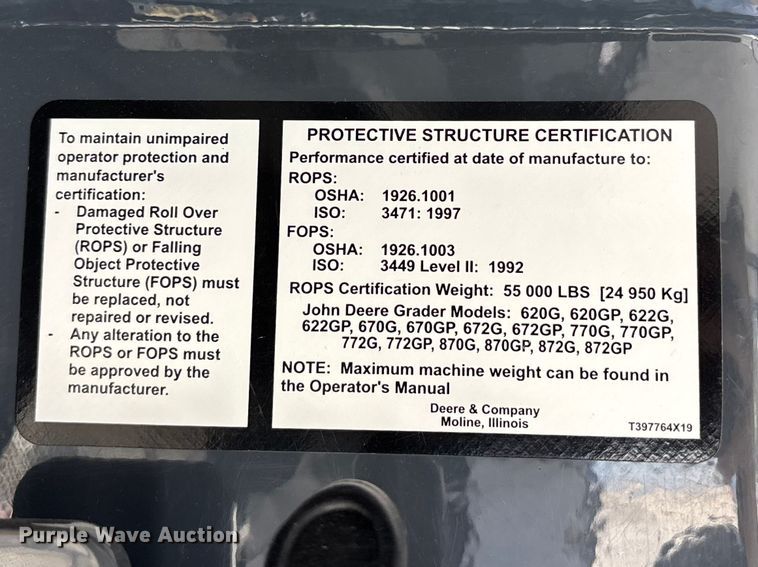 image for item FB3610 2018 John Deere 770G motor grader