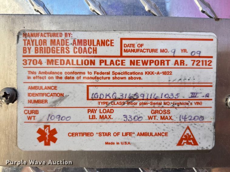 image for item FB3639 2009 GMC   ambulance