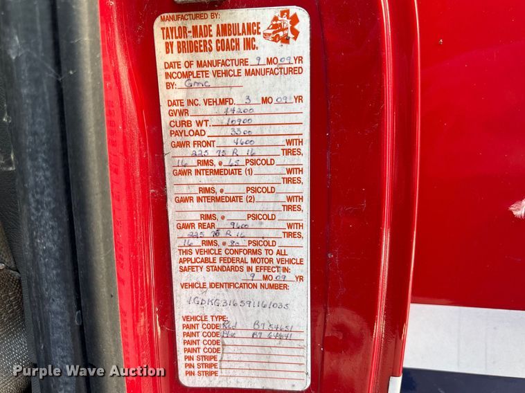 image for item FB3639 2009 GMC   ambulance