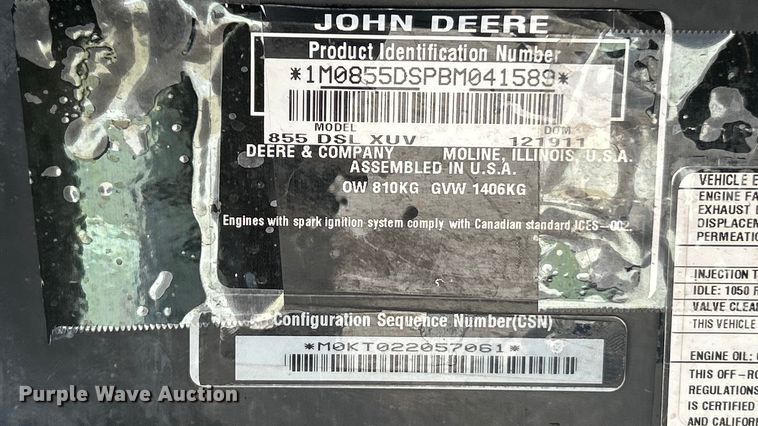 image for item FC5158 2011 John Deere 855 DSL utility vehicle