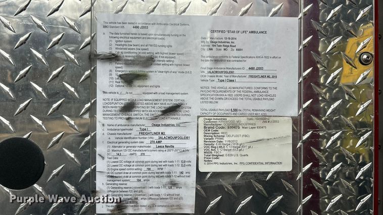 image for item FC5180 2015 Freightliner Business Class M2 ambulance