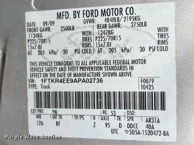 image for item FG0152 2010 Ford Ranger XLT Ext. Cab pickup truck