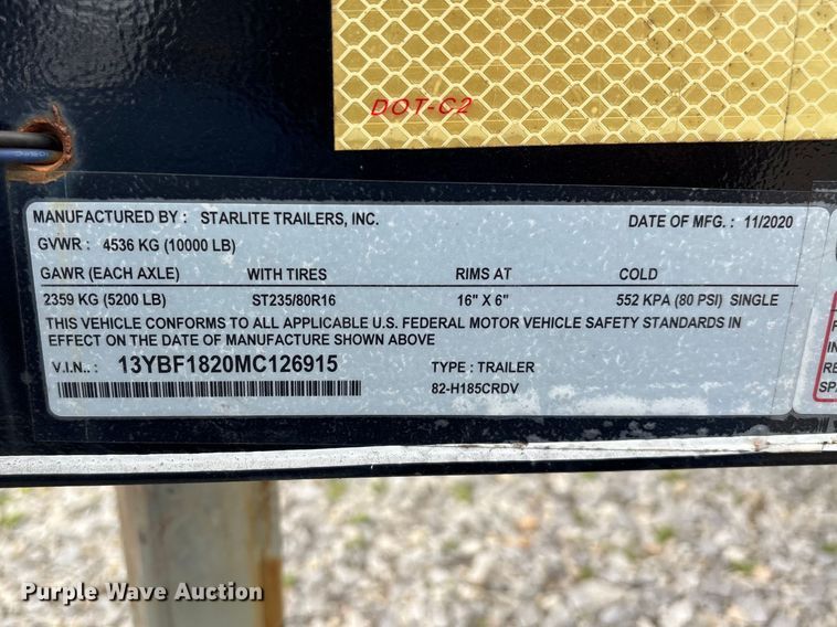 image for item FG0155 2021 Starlite  82-H185CRDV utility trailer