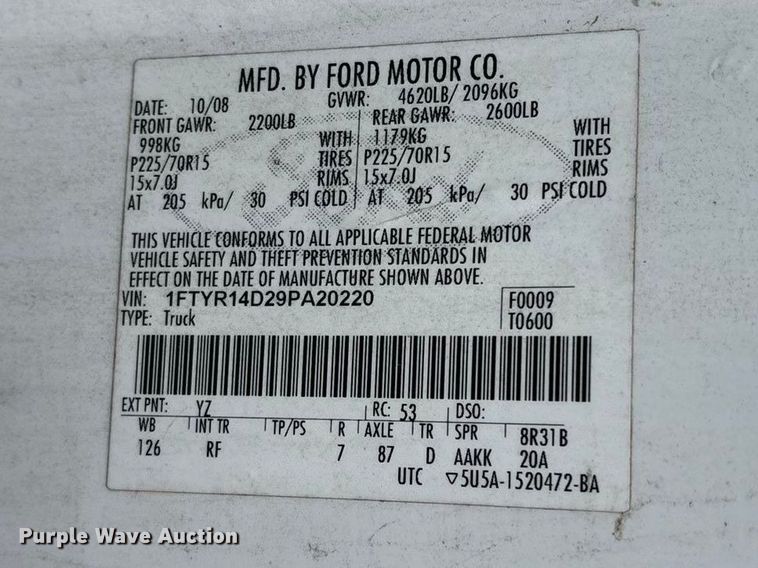 image for item FG0160 2009 Ford Ranger Ext. Cab pickup truck