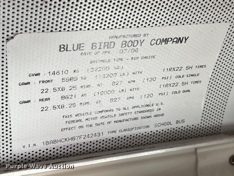 image for item FG0162 2007 Blue Bird All American school bus