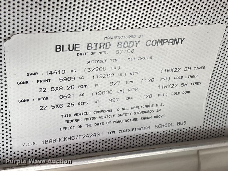 image for item FG0162 2007 Blue Bird All American school bus