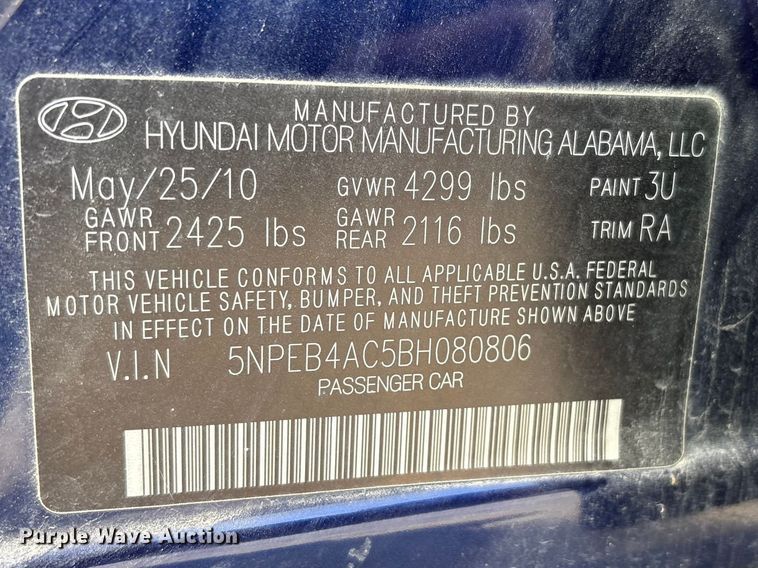 image for item FG2771 2011 Hyundai Sonata 