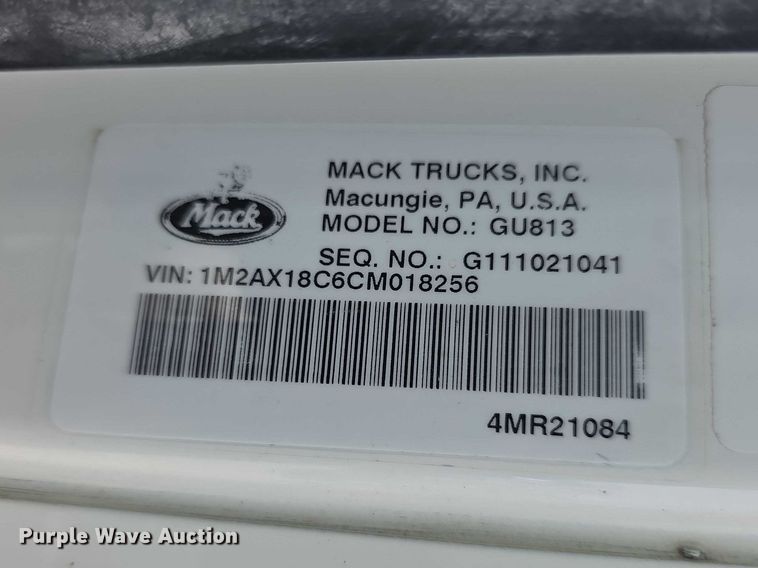 image for item FI0858 2012 Mack GU813 dump truck