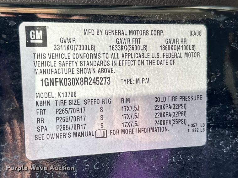 image for item FK1820 2008 Chevrolet Tahoe Police SUV