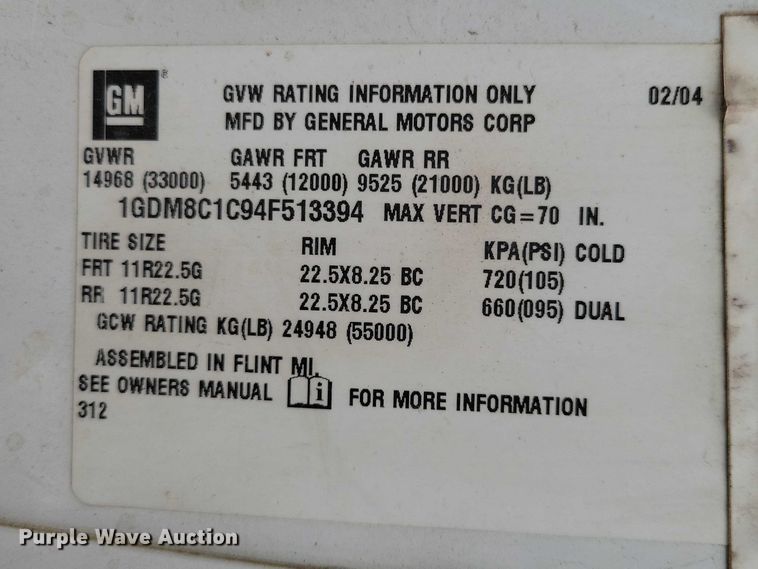 image for item NK9869 2004 GMC C8500 dump truck