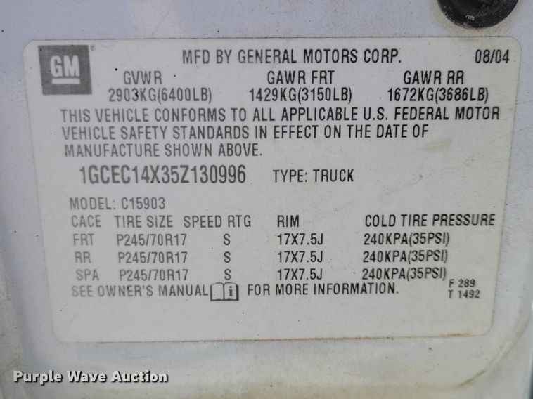 image for item NK9904 2005 Chevrolet 1500 pickup truck