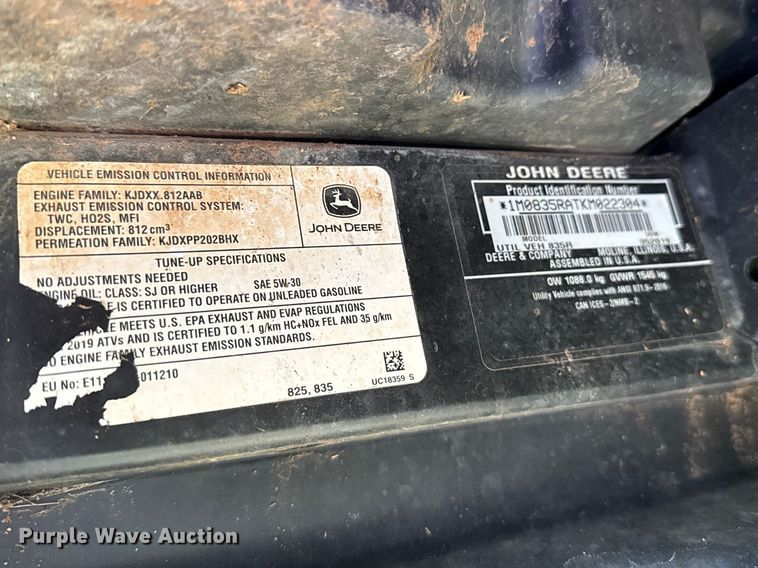 image for item DZ5195 2019 John Deere XUV835R utility vehicle